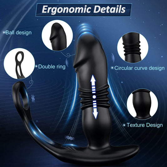 Prostata-Massagegerät mit Doppelring-Teleskopstecker und Fernbedienung