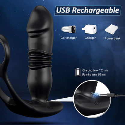 Prostata-Massagegerät mit Doppelring-Teleskopstecker und Fernbedienung