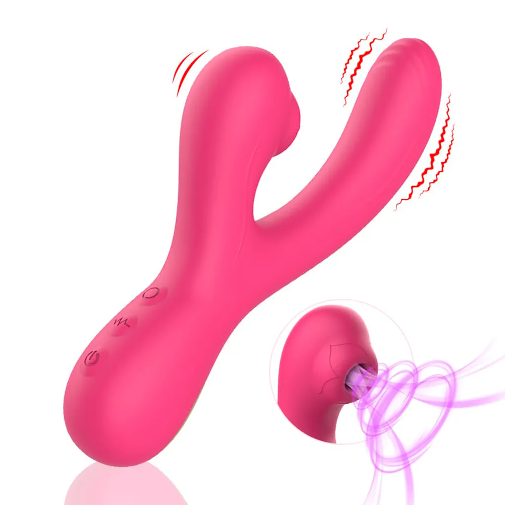 potente vibrador succionador de clítoris doble estimulación para mujer color fucsia